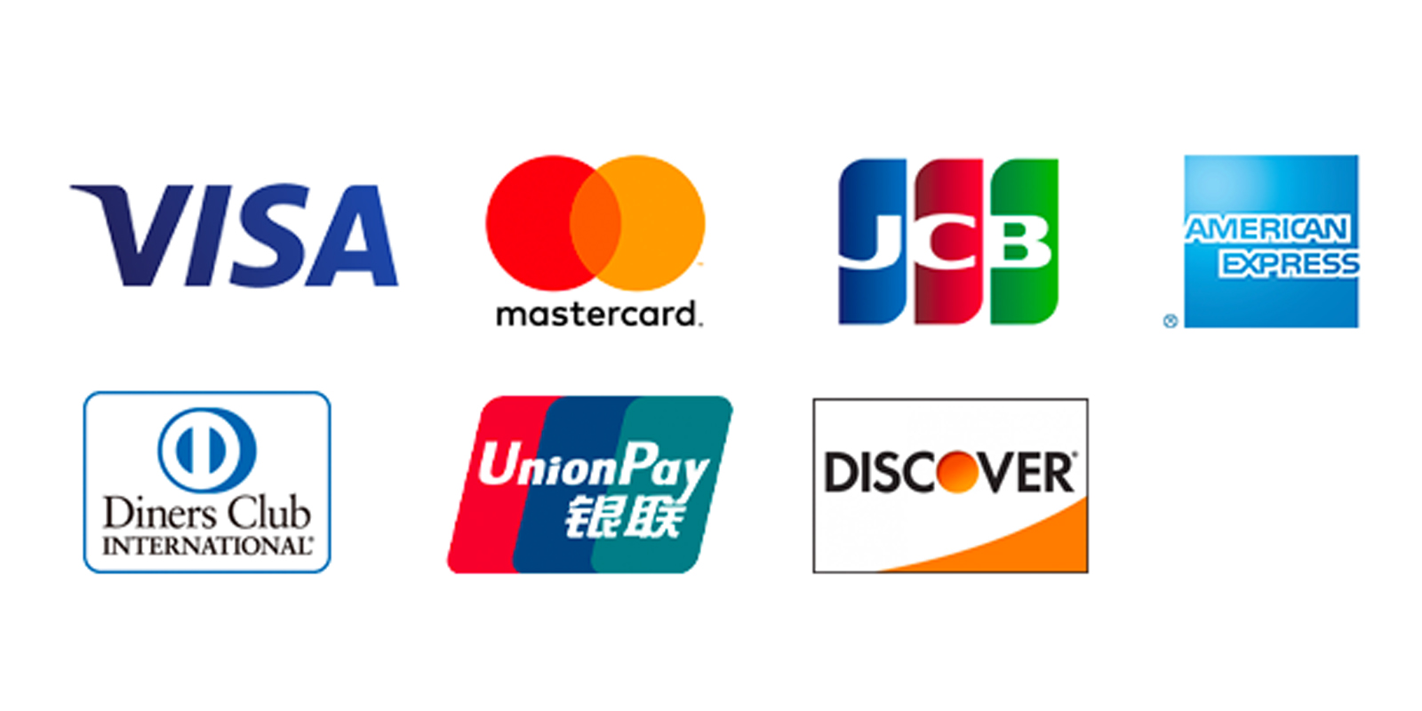 VISA Master UnionPay JCB AMEX DinersClub DISCOVER